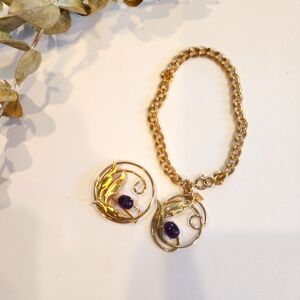Vintage 70s Brooch and Bracelet 💜 Gold and Amethyst
